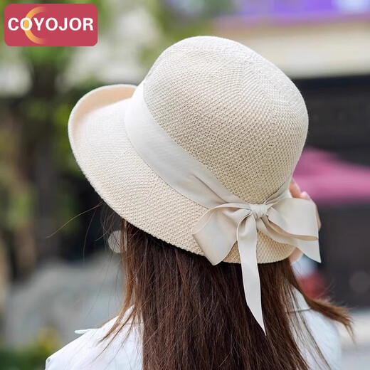 Coyojor Xiyao Home Sunscreen Hut Frauen 2025 neuer Sommerfischer Hut Sonnenschutz Dünne Bogenhut Falten Sie Sun Hut Khaki einstellbar (54-59 cm)