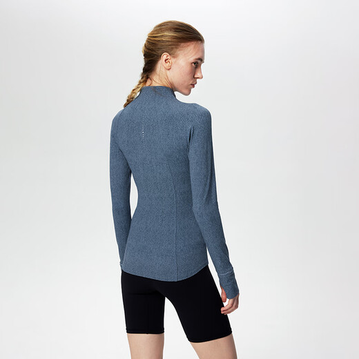 Partikelfiebersportjacke für Frauen mit schlanker Höhenelastizität, Schlankheit, Plüschgefühl, hautfreundlicher langärmeliger JK006 Gray-Blue Denim-SN-695-NEW M