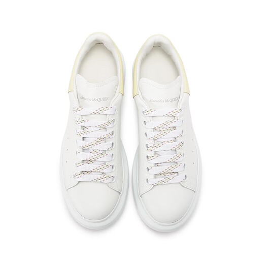 亚历山大麦昆（Alexander McQueen）新品 女士阔型系带厚底休闲运动鞋小白鞋情侣款礼物女 718139 WHGP5 3523 白色浅黄色尾 34