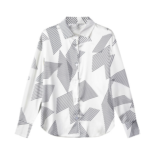 Yanyu Geometric Printed Shirt Women's 2025 Autumn and Winter New Fashion Simple Loose Retro Women's Long Sleeve Shirt Black Check S