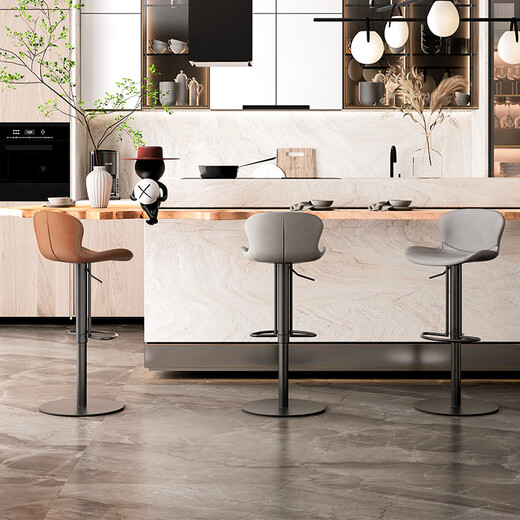 Herdonbar Stuhl moderne einfache leichte Luxushöhle High Foot Bar Stuhl Essbarhocker Haushaltsinsel Stuhl HD-733 [italienische Top-Schicht Cowhide] Braune Kohlenstoffstahlfüße