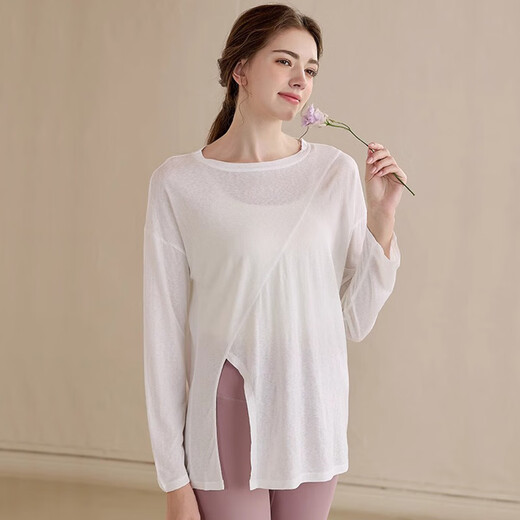 Victoria Traveler Yoga Wear Women's Spring and Summer Loose Sports Cover-Up Slim Long-Sleeve T-Shirt Pilates Training Top Fitness Wear White S