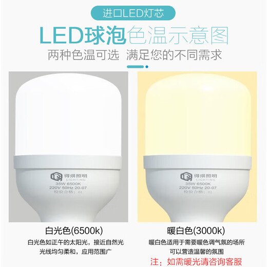 Deyan LED light bulb super bright household energy-saving lamp indoor lighting factory high-power screw E27 light bulb white light 65W-E27 screw-1 pack