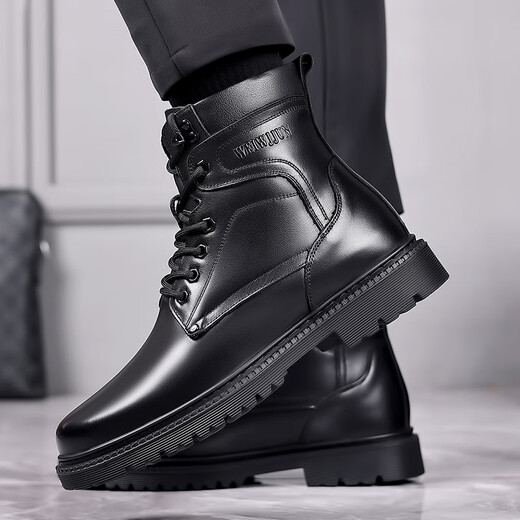 
Western Region Camel Martin Boots Men's Genuine Leather Wool Warm Cotton Boots High-top Cowhide Working Outdoor Thick Snow Boots Winter 3519 Black [Fur Integrated Flat Bottom Style] 41