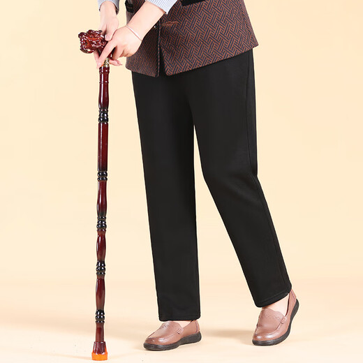Woodpecker spring and autumn models for the elderly 60-70-80 years old and grandma loose and thickened women's winter velvet warm pants black (autumn and winter velvet models) 4XL (recommended 120-140Jin Jin is equal to 0.5 kg)