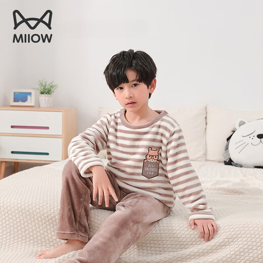 Catman Miiow Boys Flannel Pajamas Set Coral Fleece à manches longues Childre