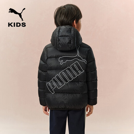 Puma's new children's winter down jacket hooded, warm and fashionable black 90001 150