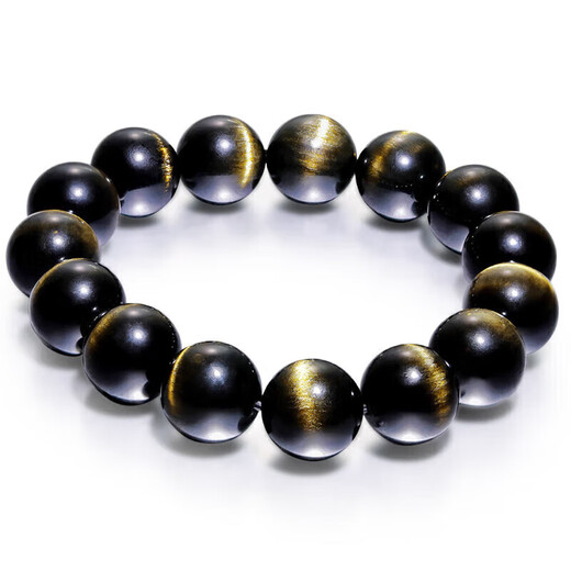 Shi Yue Jewelry Collection Grade 14mm Gold Cat's Eye Natural Obsidian Bracelet Zodiac Year Transport Bead Crystal Bracelet for Men and Women