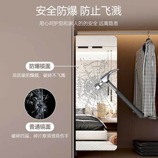Gold brush wardrobe mirror with contact full length mirror in bedroom built-in hidden dressing mirror wall-mountable push-pull fitting mirror, double-open door style-frosted black 30*90 [HD non-deformed, thickened and explosion-proof]