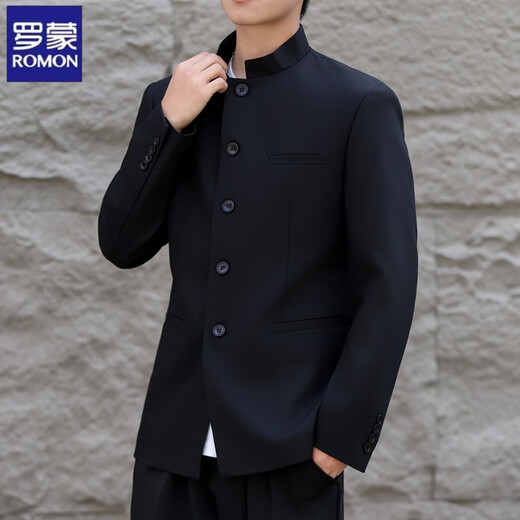 Romon High-End Zhongshan Herren Top 2024 Frühlings- und Herbst neuer chinesischer Jackenjacke Stand Collar Anzug Set Black Anzug 2xl