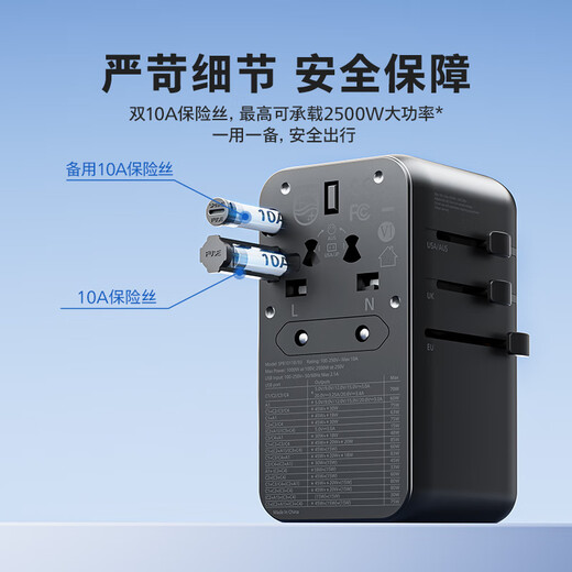 飞利浦（PHILIPS）全球通用转换插头 插座转换器 出国旅行留学日韩港澳 欧美澳英标氮化镓85WPD快充
