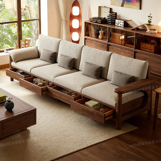 Harmony Home Sofa Medieval Style Solid Wood Sofa Living Room 2025 New Song's Aesthetic Small Apartment Fabric Sofa Combination Independent Three-Seater