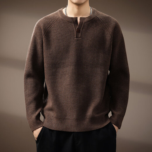 Noble color high-end American retro Henry collar men's sweater autumn new trendy brand loose lazy style casual sweater for men Brown S