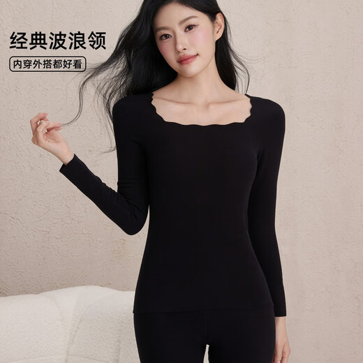 六只兔子（six rabbit）加厚暖++小保暖内衣女2024秋冬打底背心秋衣秋裤套装 -10-10℃黑色 套装 L