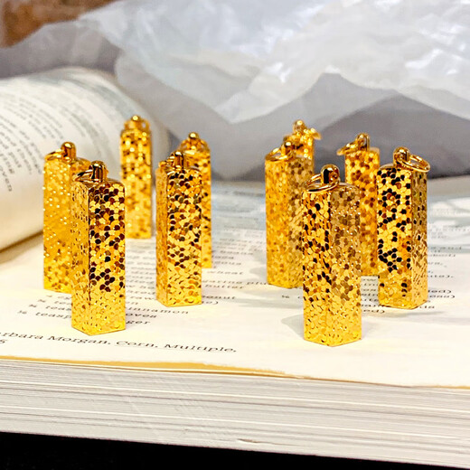 KZD Old Phoenix 999 Pure Gold Exploding Crushed Ice Square Lai Cai Small Square Bar Pendant Women's Fashion Crushed Ice Square Necklace Pendant (excluding chain) about 16 grams