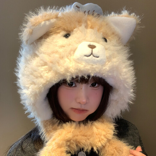 Tuzun Cute Little Fish Cat Ears Plush Hat Women's Autumn and Winter Face Revealing Small Warmth Protection and Cold Protection Thickened Ear Protection Lei Feng Hat Yellow Kitten-Ears Movable