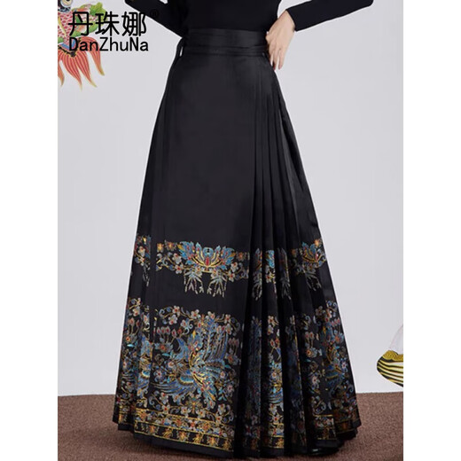 Sheng Wan Horse-Sace-Rock Neues chinesisches Kleid Herbst Frauenkleidung 2024 Neues komplettes Set nationaler Stil-Stil-Cheongsam-modifizierter langer Rock für Frauen 2679 weiße Top + Schwarzer Rock mit Pferd und 110-120