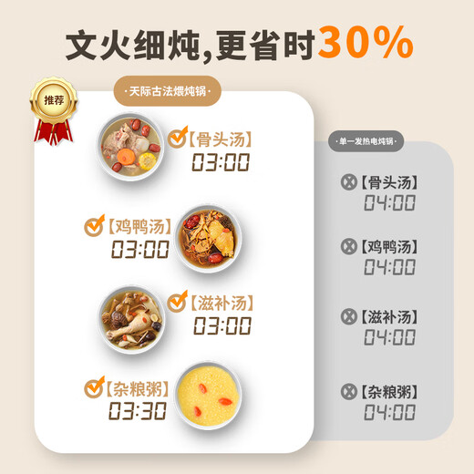 Tianji (TONZE) electric stew pot 4L capacity electric stew pot, soup pot, stew pot, baby porridge pot, porridge health pot, quick stew, direct stew white porcelain bladder DGDD22B40BSGCW