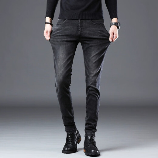 Jeep Spirit Jeep 2024 Black Jeans Männer schlanke kleine Füße koreanischer Stil Trendy Elastic Casual Frühlings- und Herbsthosen 1049-Grau 29