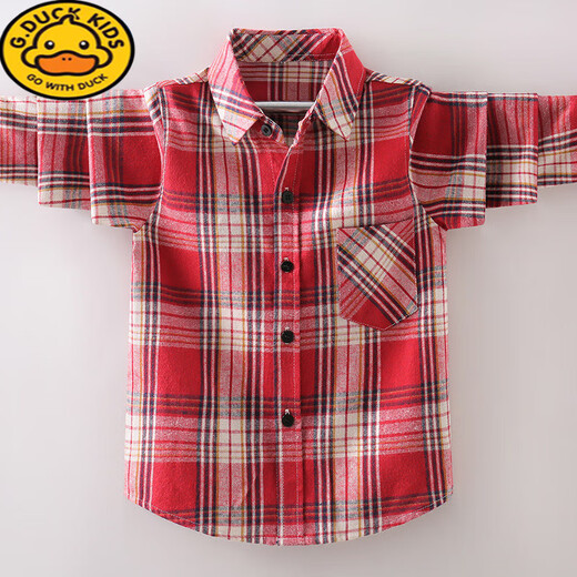 G.duck3-15 years old boys plaid shirt autumn and winter fashionable children's cotton long-sleeved shirt boy cardigan jacket orange 120 cm