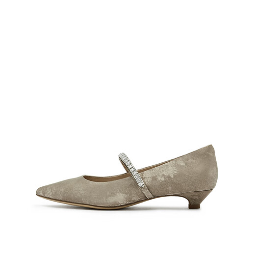 Joy/peace Dong Jie's same Olive Martini 25 Autumn New Chinese Cowhide Light Mouth Mary Jane Single Shoes 12603CQ5 Apricot Color 34