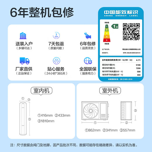 Haier (Haier) 2 HP Jingyue first-level energy efficiency and energy saving living room air conditioner vertical cabinet KFR-50LW/03KCA81U1 20% national subsidy for home appliances trade-in