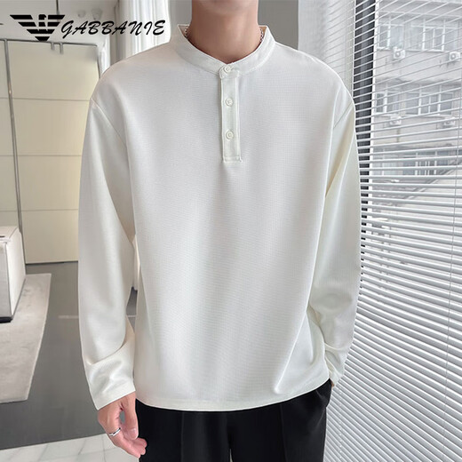 AX Armani Henry Collar White Sweatshirt Men's Spring and Autumn Texture Autumn Top Light Mature Style Long Sleeve T-shirt gam-6438 Stand Collar Long Sleeve Sweatshirt Desert Color M Weight 120Jin Jin is equal to within 0.5 kg