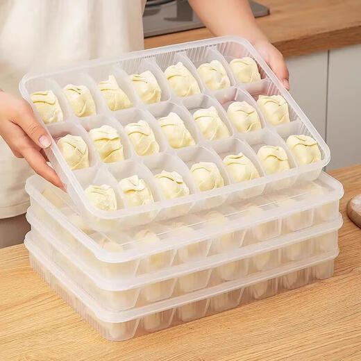 Home KATEI STORY Japanese Dumpling Box Refrigerator Storage Box Food Grade Compartment Wonton Storage Box Dumpling Storage Box Quick Frozen Dumpling Box Transparent 3 Layers 3 Covers 18 Compartments per Layer