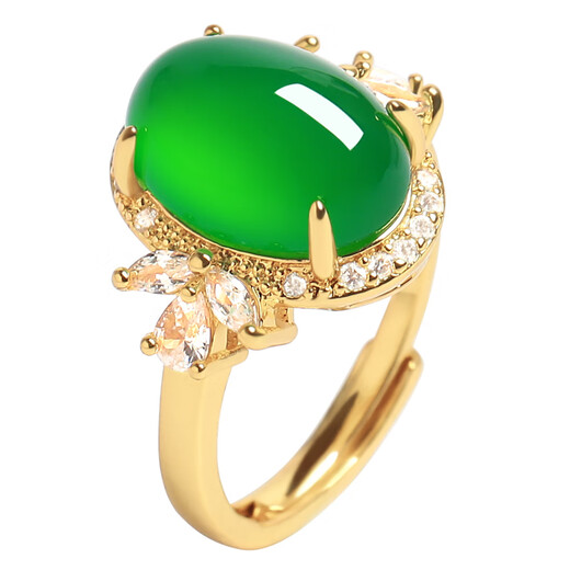 Feishengji Fat Donglai same style 18k gold jadeite ring high ice type red natural agate egg face live ring chalcedony green agate/18k gold ring