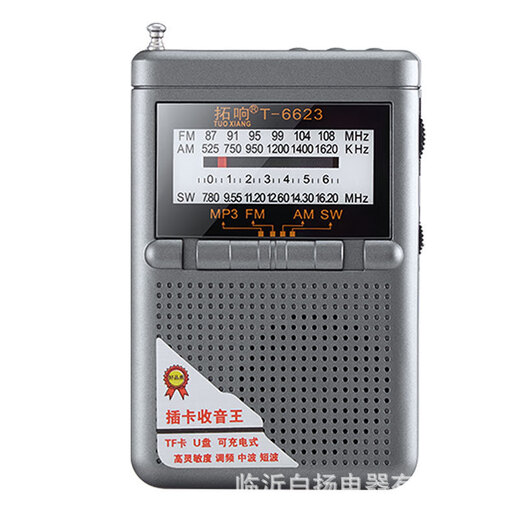 TUOXIANG 6623 Senior Full Band Radio Radio Full Wholesale Multifonctional Radio Card Singing Casino Portable Player Silver 6623 (Standard équipé sans batterie