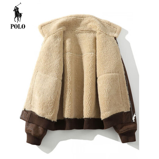 Paul fur all-in-one jacket men's jacket lamb wool jacket plus velvet thickened suede leather jacket motorcycle flying style retro coffee M