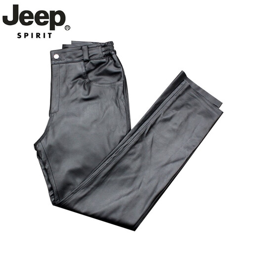 Pantalon en cuir authentique de jeep spiritueux pour la tête de tête pour hommes Pantalon de moto à travers le vent pour l'automne et l'hiver Pantalon décontracté d'âge moyen d'automne et d'hiver
