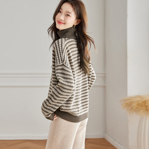 Shexi (Srcr) turtleneck pure wool sweater women's retro sweater outer wear autumn and winter lazy loose knitted thick base