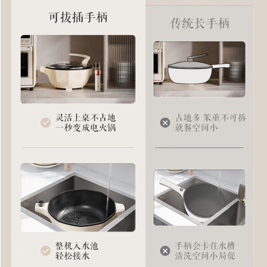 苏泊尔可拆卸把手电炒锅电煮锅电火锅电蒸锅家用多功能炒菜蒸煮多用途锅 【5L配蒸架+手柄可拔插】 CJ30A826