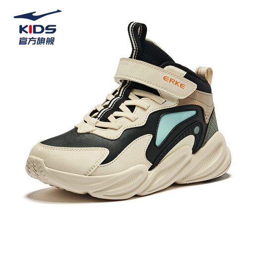 Hongxing Erke (ERKE) children's shoes, unisex, large and small children's general casual shoes, children's warm and shockproof cotton shoes, black/custard gray 37