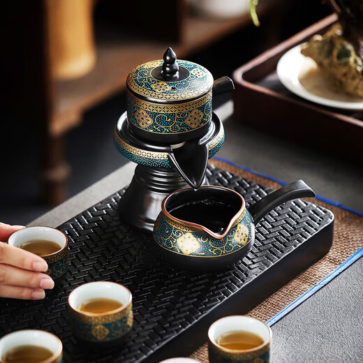 Tea art noble ancient charm automatic tea set 12-head tea ceremony lazy set household ceramic anti-scalding brewing tea set Chinese tea gift