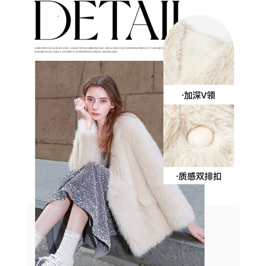 Drei Farbe 2024 Winter Neu umweltfreundliche Pelzjacke Plüsch Doppelbrust Top Lose V-Ausschnitt Elegantes Temperament Frauen creme weiße XL 170/92a
