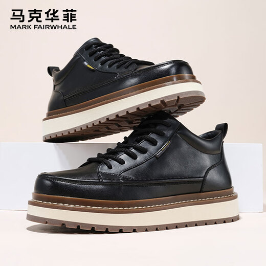 Mark Huafei Herrenschuhe Herbst 2025 Neue Lederschuhe für Herren, Dicke Sohlen mit mittlerer Arbeit mit der Arbeitskleidung vielseitige Brettschuhe dicke Sohlen Höhe-Verstärkungsschuhe Ritter schwarz 41 Standard Sportschuhe Größe