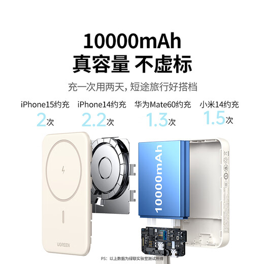 绿联磁吸无线充电宝自带线10000毫安22.5W快充 兼容MagSafe可上飞机移动电源 适用iPhone苹果16/15小米
