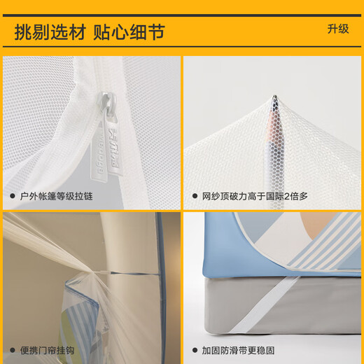 Meiduojia Mongolian yurt mosquito net thickened anti-mosquito cloth installation-free mosquito net household foldable mosquito net frame children anti-mosquito net cover night wind gray mosquito net T door + night light fan suitable for 1.5m bed
