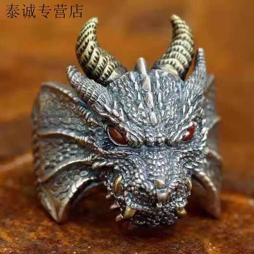 KZD Old Phoenix 999 sterling silver pure silver retro domineering and fierce men's dragon ring personalized creative silver magic dragon ring magic dragon head ring same style single pack same style