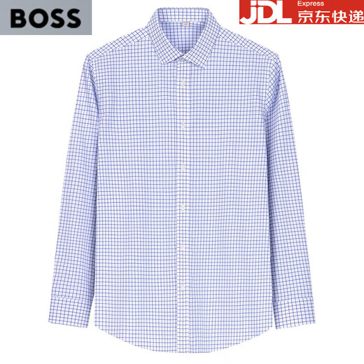 BOSS men's formal plaid shirt men's spring DP high count cotton ready-to-wear no-iron men's suit long-sleeved shirt 2008-06 45 185/112A