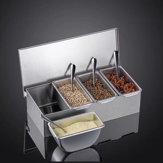 Berna stainless steel seasoning box commercial household kitchen and restaurant supplies large capacity multi-grid stainless steel seasoning box thickened western style seasoning box 6 grids 6 spoons 0ml