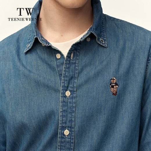 Teenie Weenie小熊男女同款休闲衬衫2025春季新款时尚水洗牛仔衬衣 蓝色 M