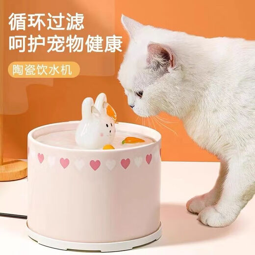 Rafxin's latest ceramic pet cat and dog drinking fountain, automatic constant temperature, intelligent cycle water feeding, cartoon cat bowl, charging cake (Lake Blue charging model)