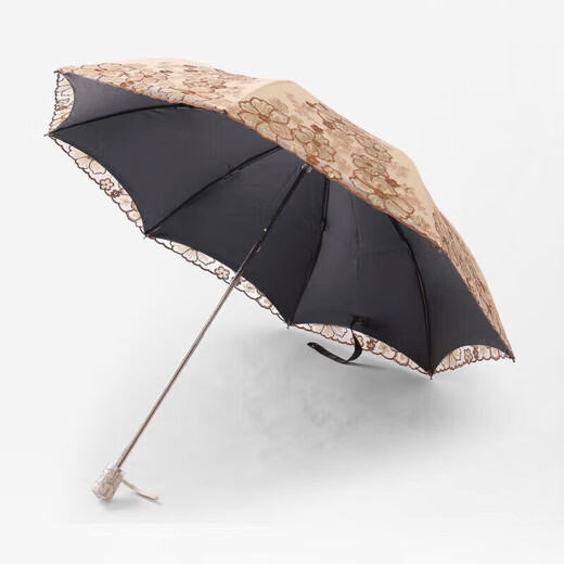MODX防晒防紫外线黑胶遮阳伞女神蕾丝刺绣太阳伞晴雨两用折叠伞新款 6218贰折灰色