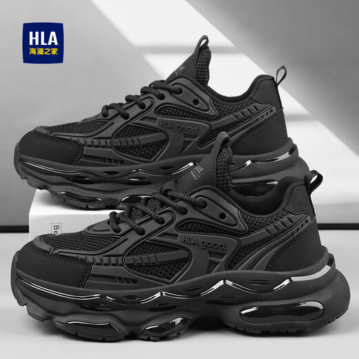 Hailan Home (HLA) Herrenschuhe Sommer 2025 Neue Daddy Schuhe Casual Mesh Schuhe Dicke einzige Erhöhung atmungsaktivem Sport trendy Schuhe Herren schwarz 40