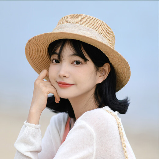 Siggi拉菲草礼帽女春夏季法式遮阳草帽轻奢防晒草编平顶太阳帽子送女生