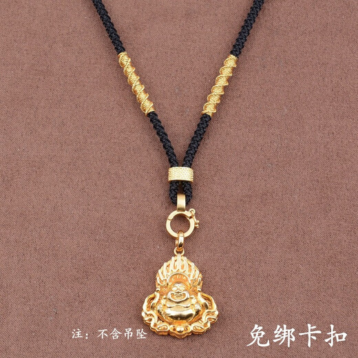 Yuling YULN adjustable pendant lanyard Buddha card pendant rope beeswax gold jade pendant necklace rope hand-woven buckle with rope free buckle lanyard - black