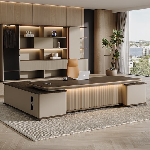 Jiazhi desk boss desk and chair combination simple modern light luxury high-end leadership office chairman president desk Morandi gold copper Yu 2.4 meters boss table